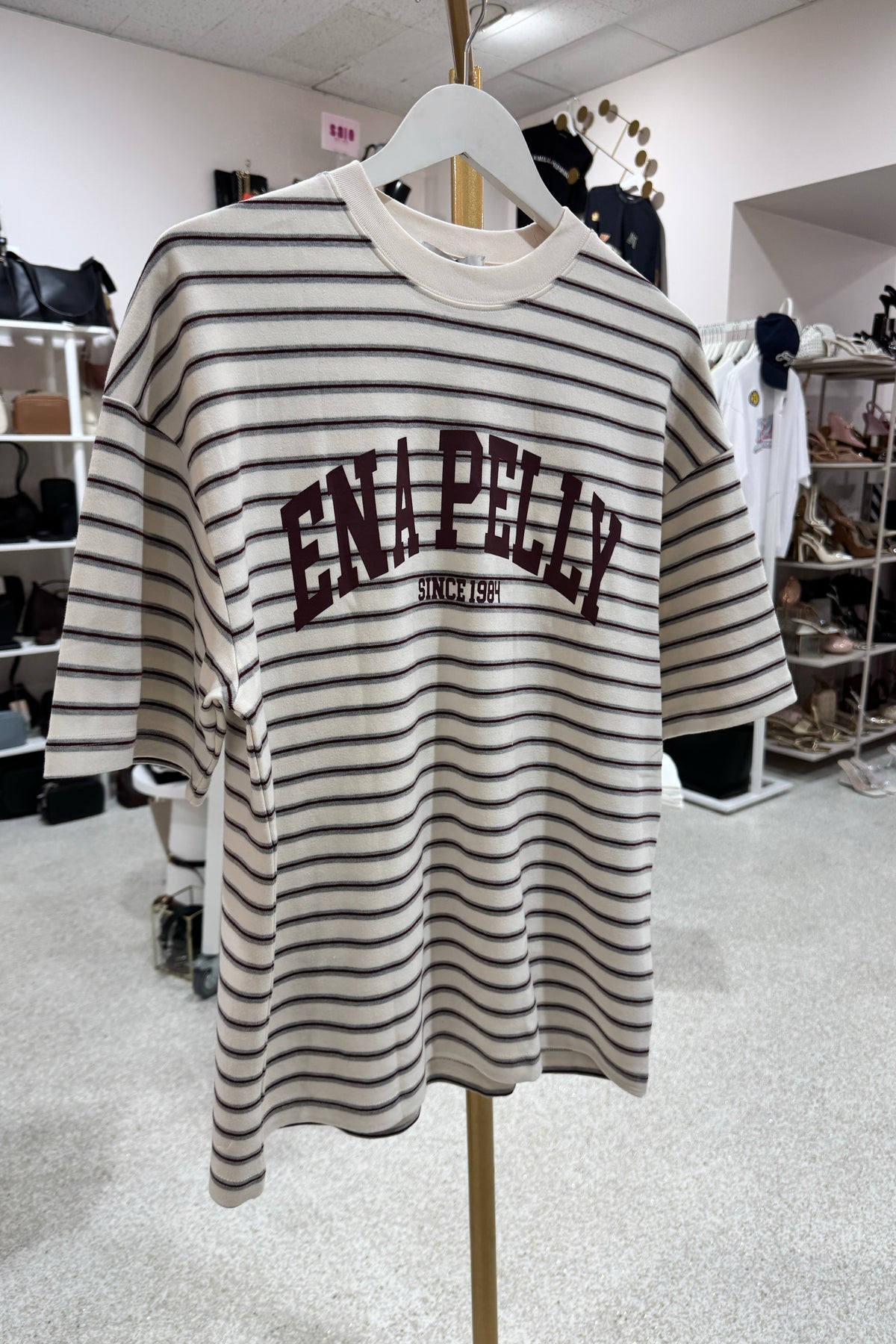 Ena Pelly Maeve Relaxed Tee | Burgandy Stripe