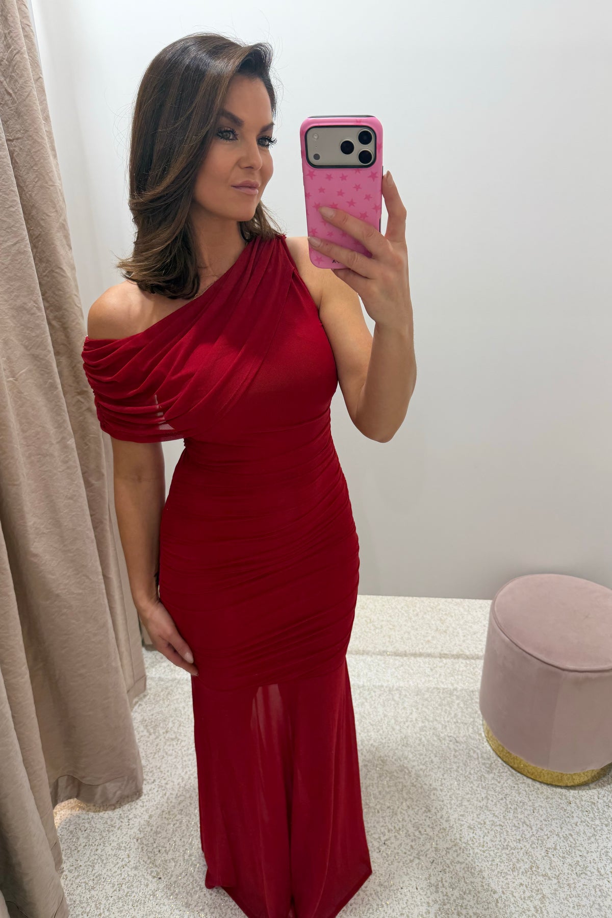 Chosen By Fifi & Annie The Drape Detail Mesh Maxi Dress | Red