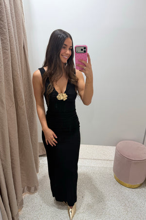 Chosen By Fifi & Annie The Textured Jersey Midi Dress | Black