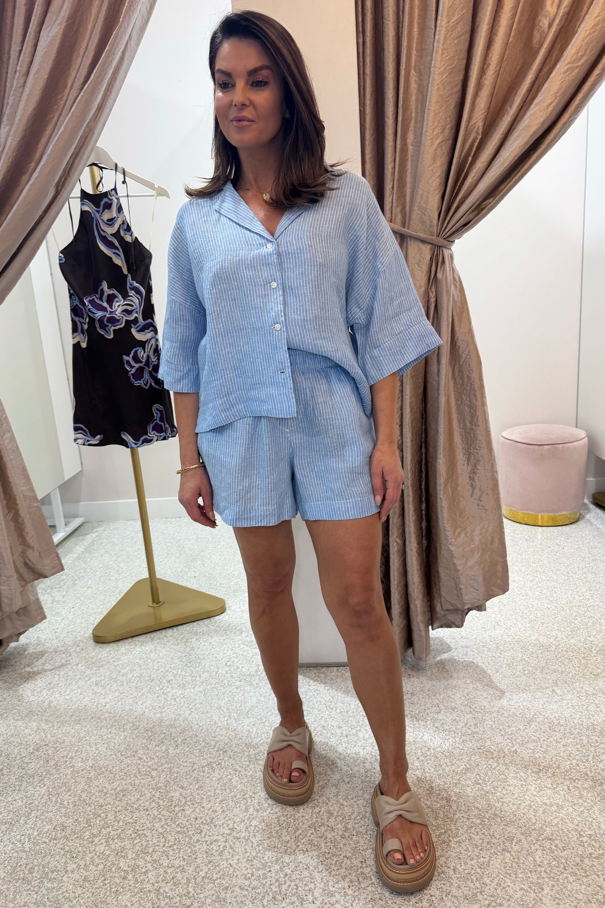 Nude Lucy Lounge Linen Stripe Short | Cove Stripe