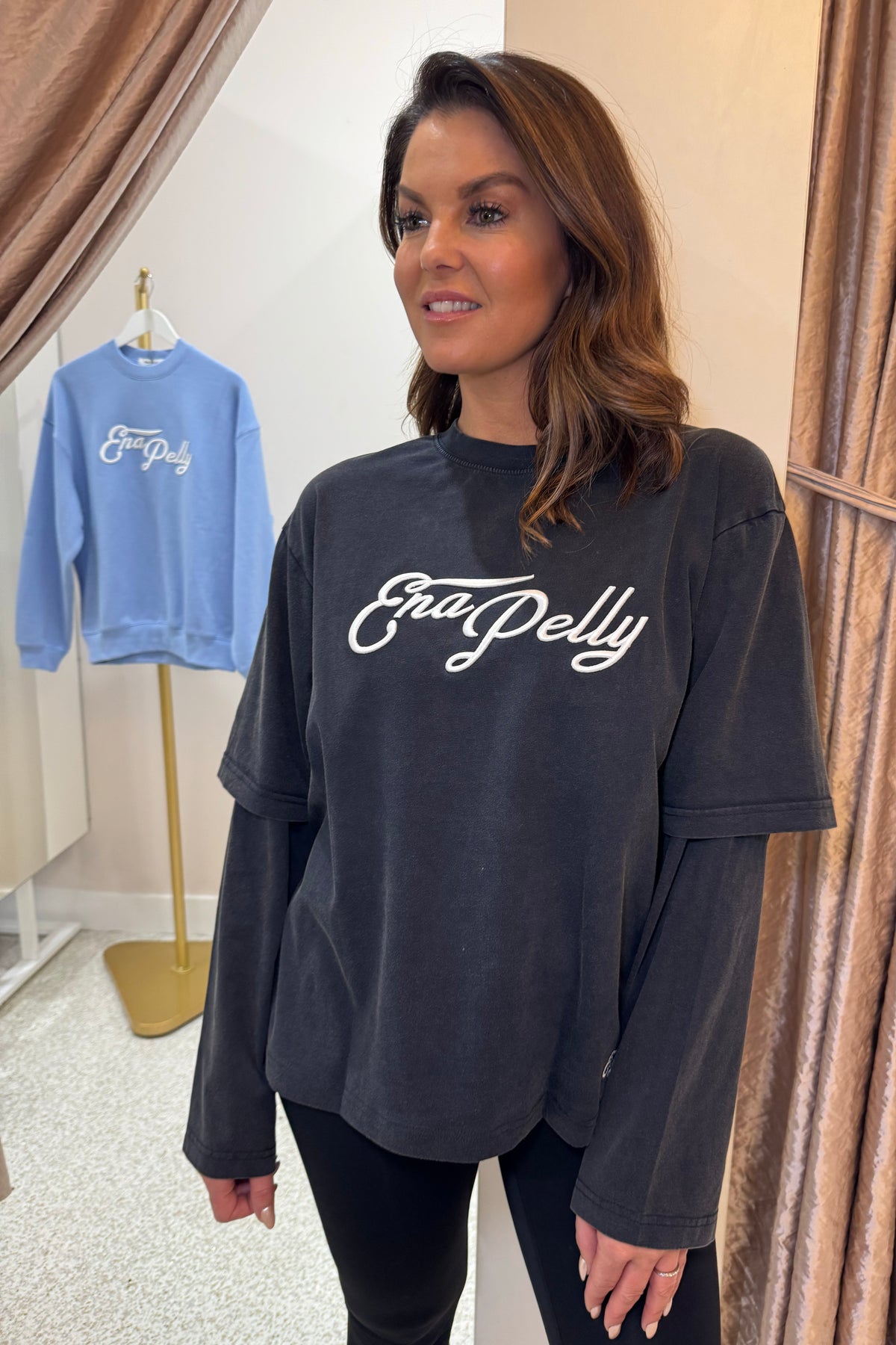 Ena Pelly Mock Layer Long Sleeve Tee | Vintage Black