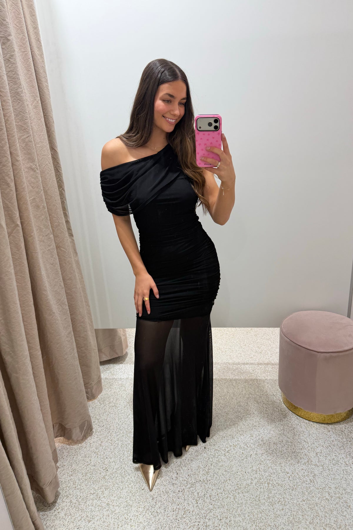 Chosen By Fifi & Annie The Drape Detail Mesh Maxi Dress | Black