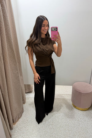 Chosen By Fifi & Annie The Cowl Neck Drape Detail Top | Espresso ||