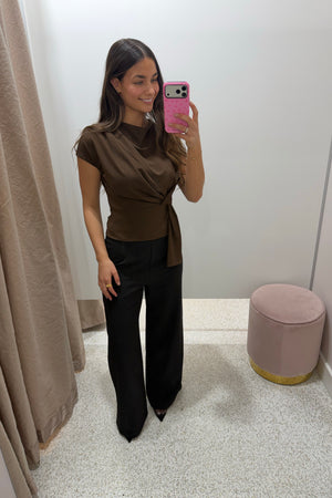 Chosen By Fifi & Annie The Cowl Neck Drape Detail Top | Espresso ||