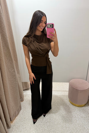 Chosen By Fifi & Annie The Cowl Neck Drape Detail Top | Espresso ||