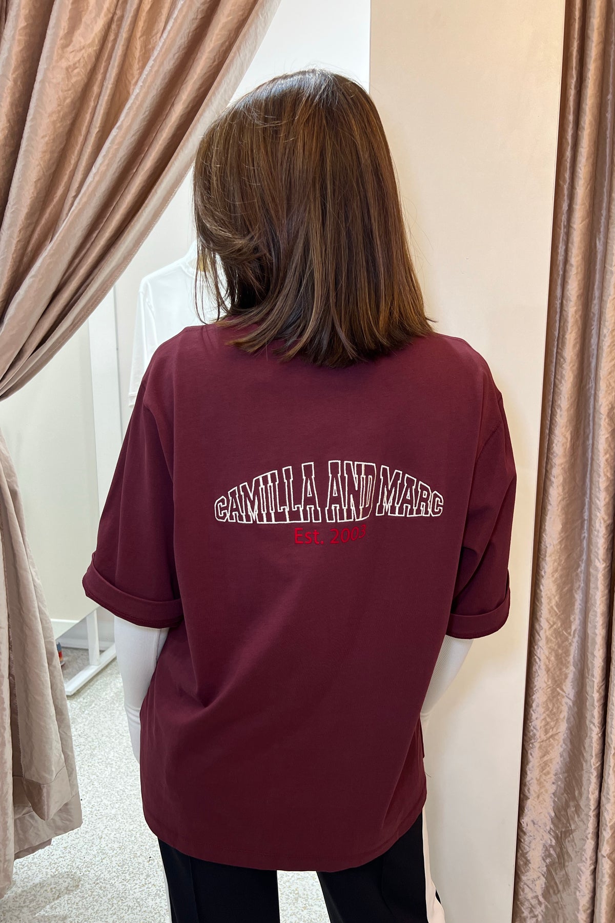 C&M Camilla & Marc Soren V Neck Graphic Tee | Burgandy