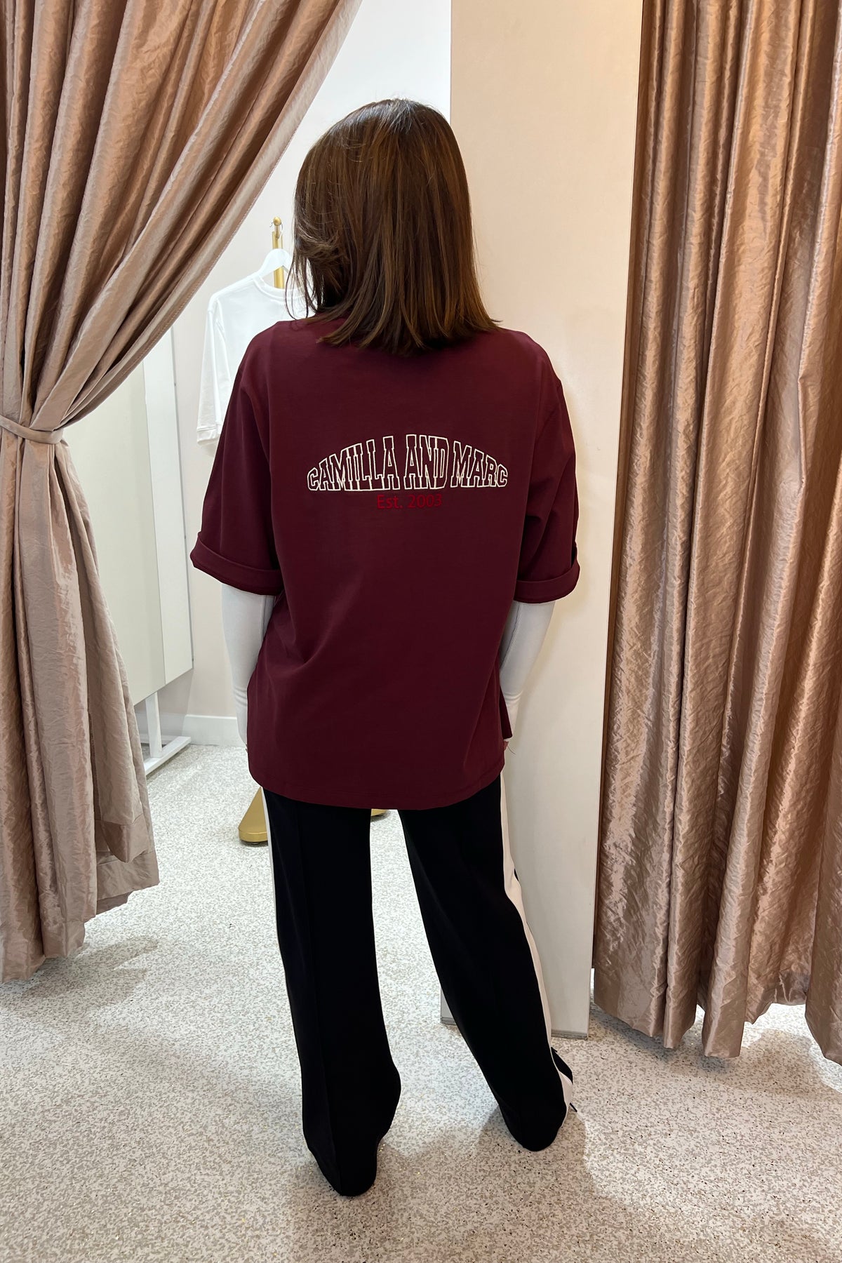 C&M Camilla & Marc Soren V Neck Graphic Tee | Burgandy