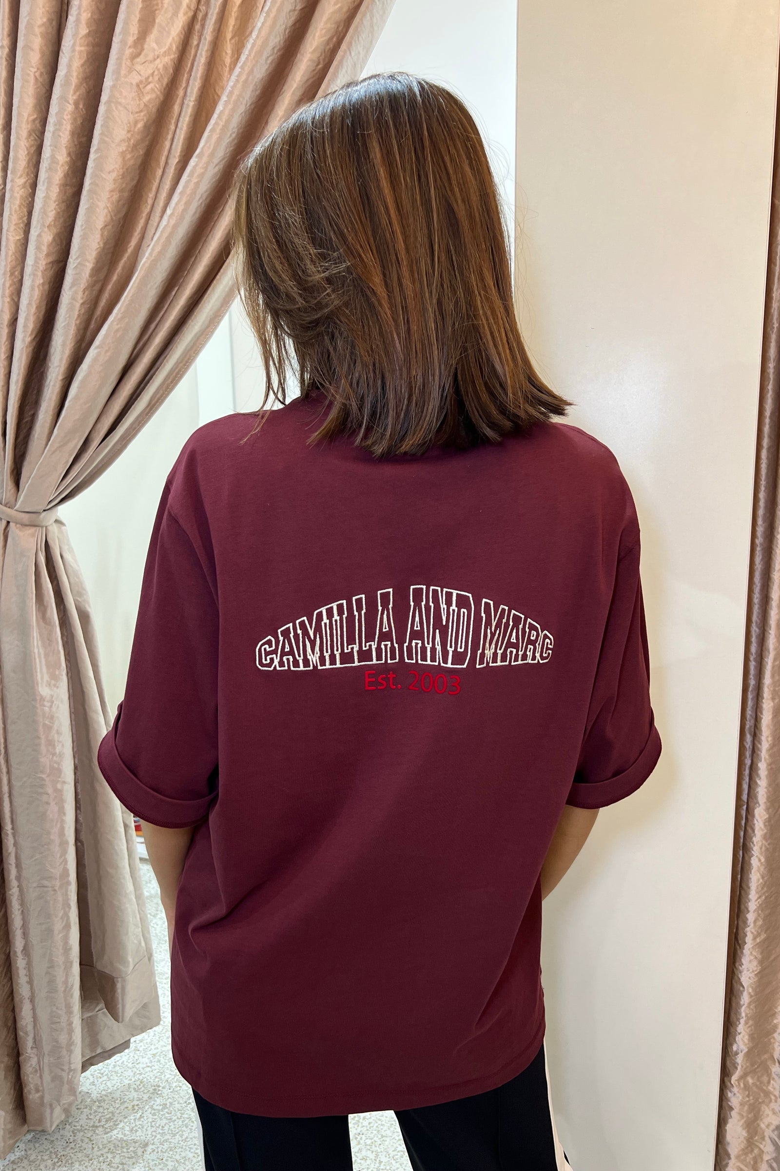 C&M Camilla & Marc Soren V Neck Graphic Tee | Burgandy