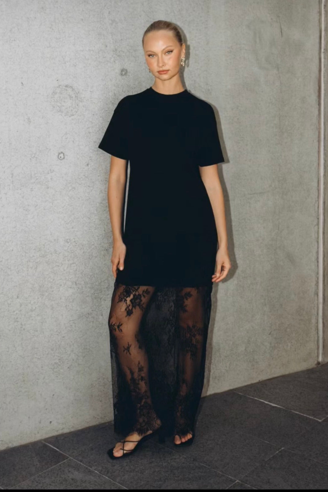 Chosen By Fifi & Annie Lace Maxi Tee-Shirt Dress | Black