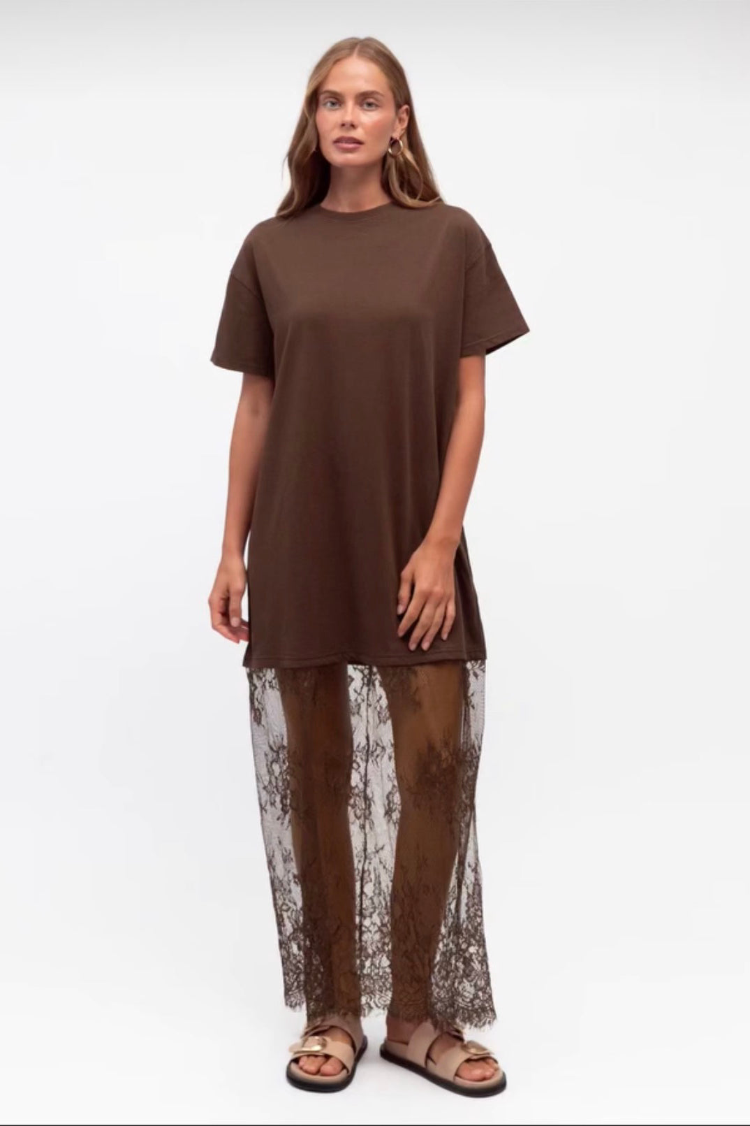 Chosen By Fifi & Annie The Lace Maxi Tee-Shirt Dress | Chocolate || BE Chosen By Fifi & Annie The Lace Maxi Tee-Shirt Dress | Chocolate || BE