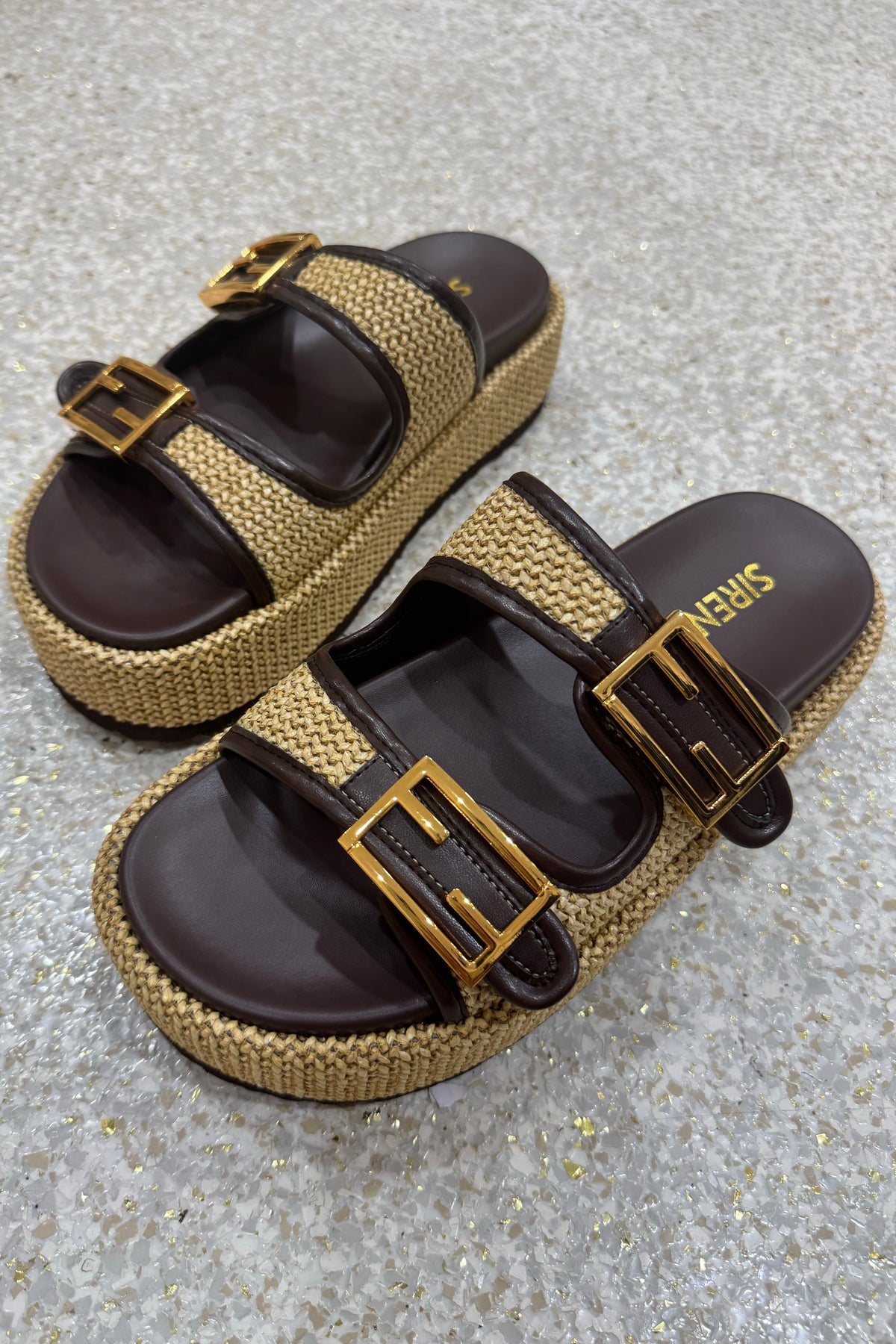Siren Aphrodite Woven Flafotrm | Natural Weave / Chocolate Brown