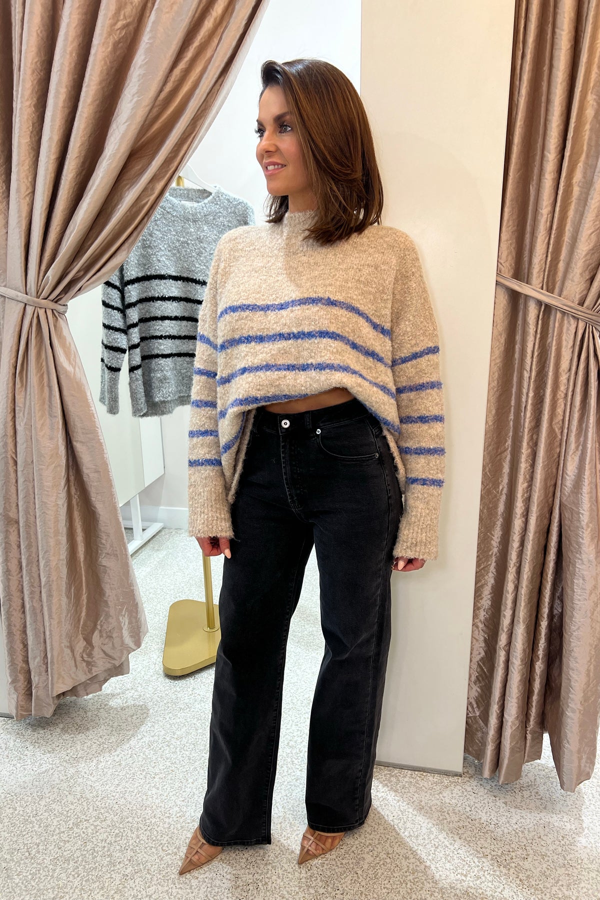 Chosen By Fifi & Annie The Billie Basic Knit Sweater | Oatmeal / Blue