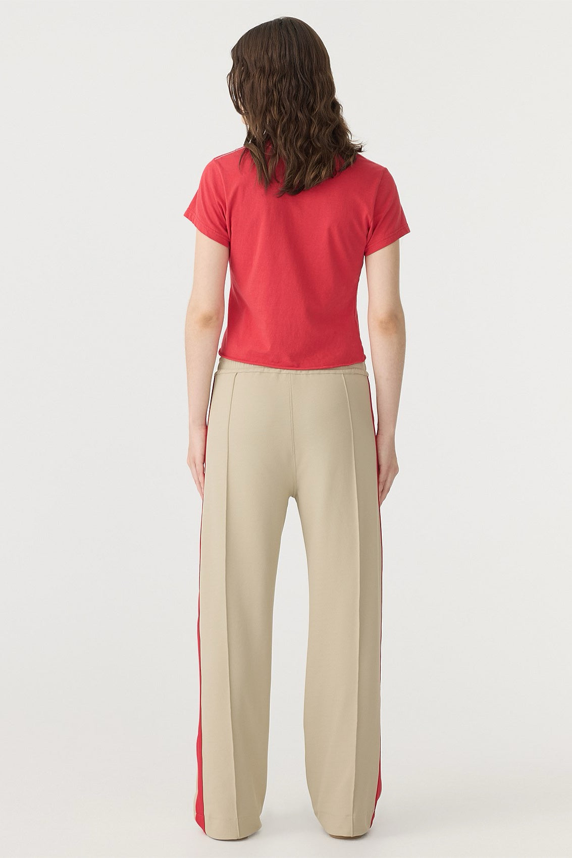 Bassike Twill Stripe Detail Pant | Light Tan / Red
