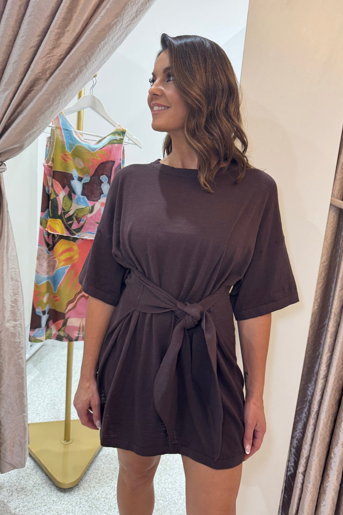 Summi Summi Knit Tie Front Dress | Chocolate - Fifi & Annie Summi Summi Knit Tie Front Dress | Chocolate - Fifi & Annie