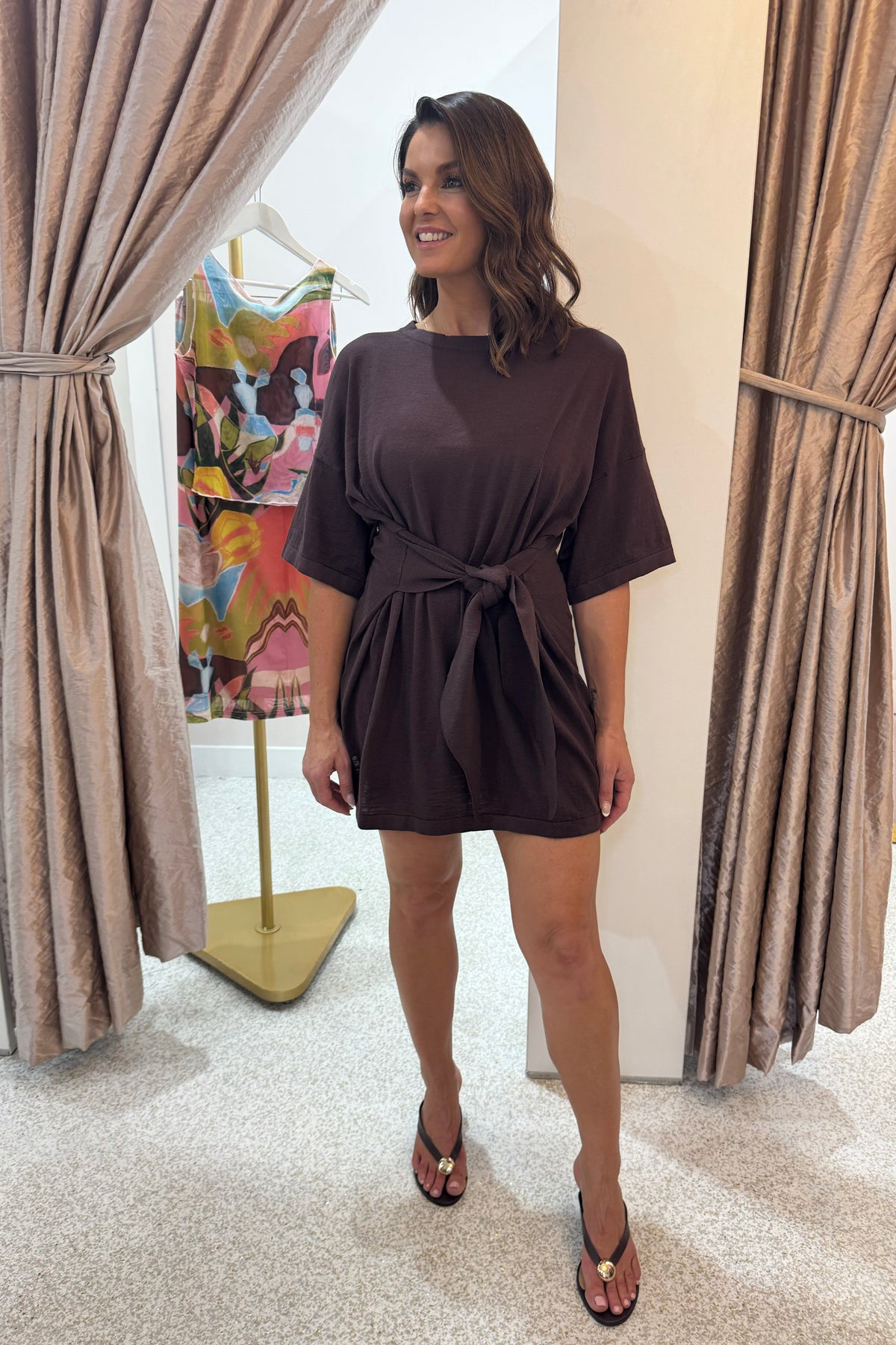 Summi Summi Knit Tie Front Dress | Chocolate