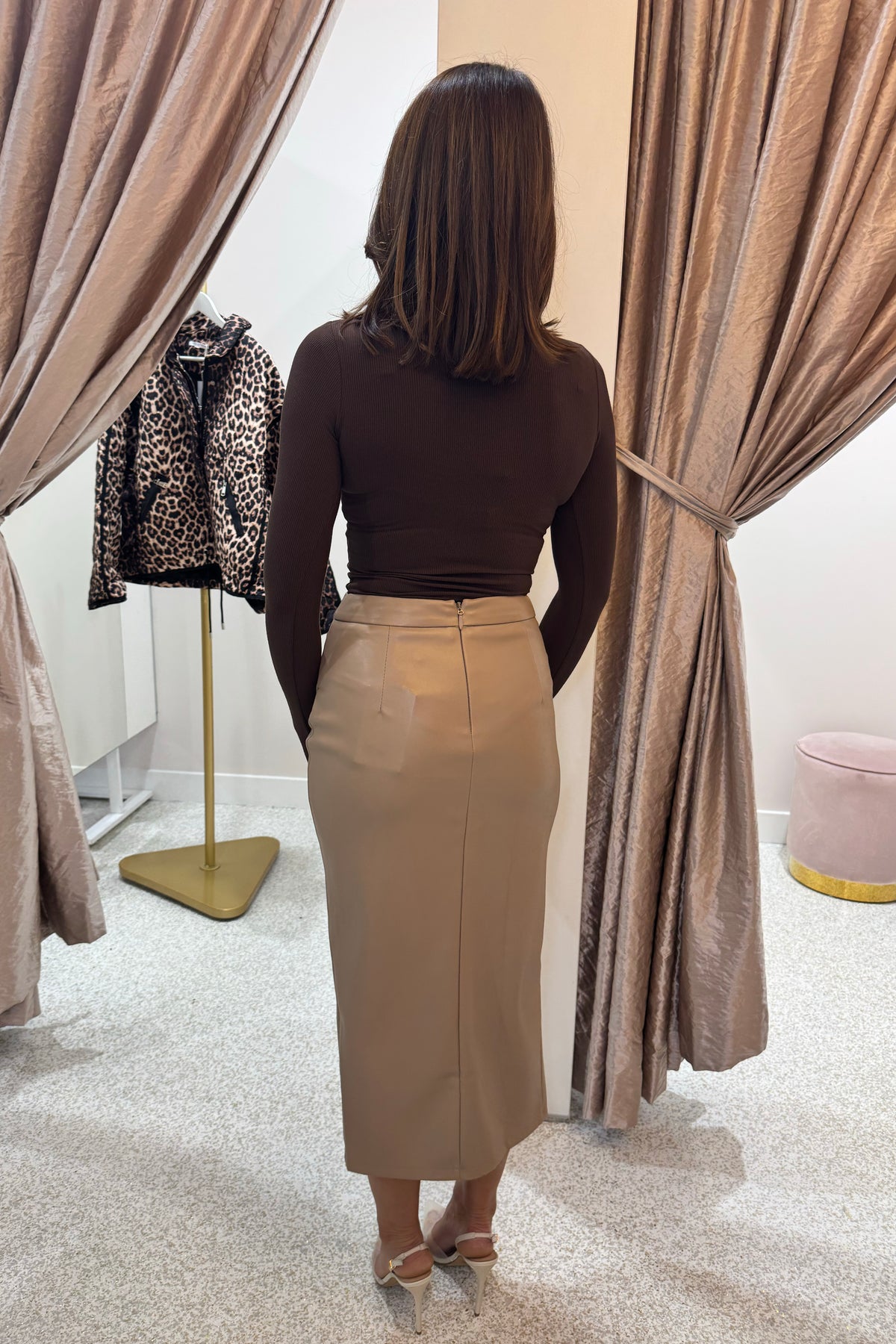 Chosen By Fifi & Annie The Phoebe Faux Leather Wrap Skirt | Latte
