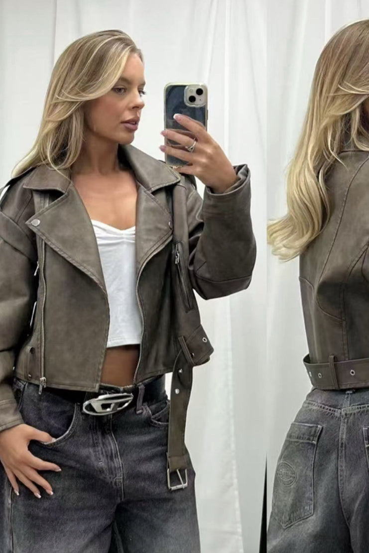 Chosen By Fifi & Annie The Vintage Faux Leather Biker Jacket | Tawny