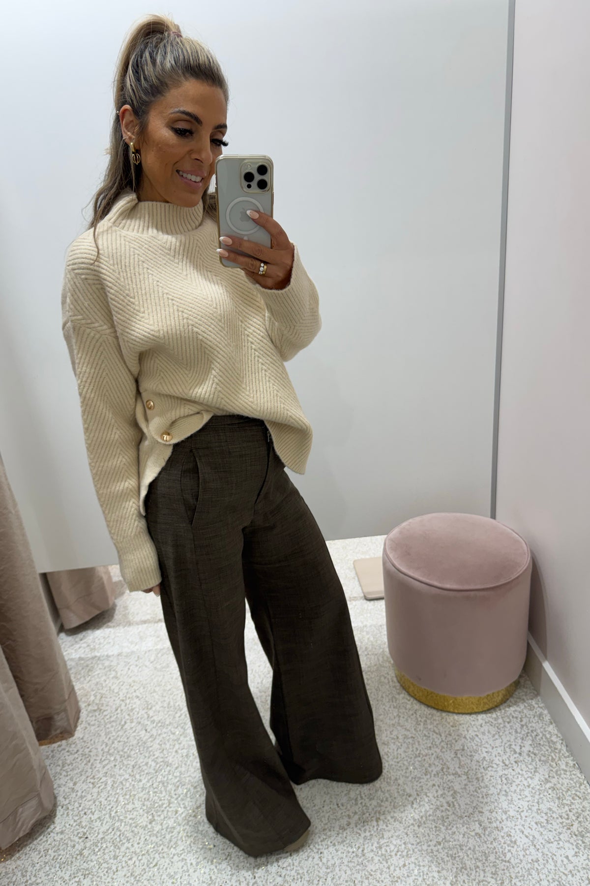 Chosen By Fifi & Annie The Relaxed  Knit Jumper with Side Gold Buttons | Bone