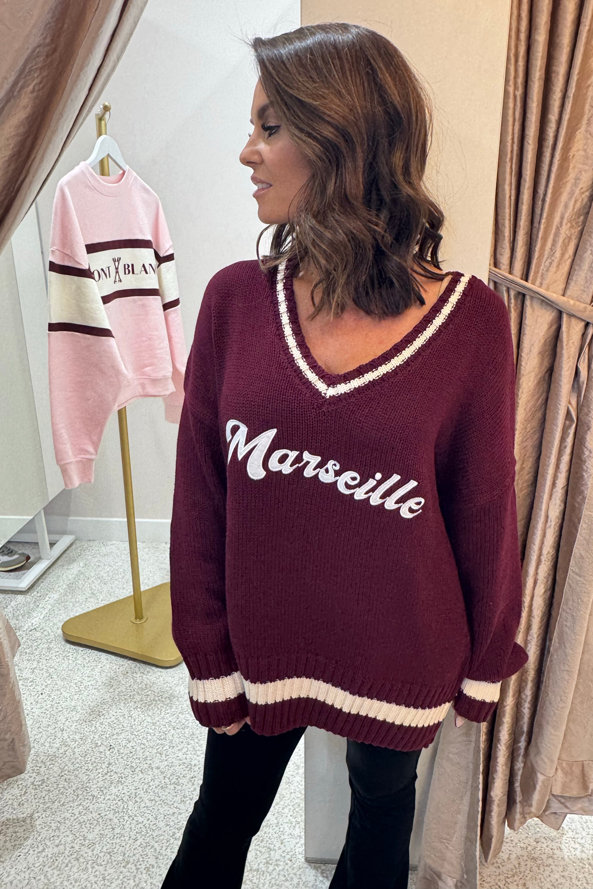 Araminta James Marseille Knit V-Neck Sweater | Red Wine