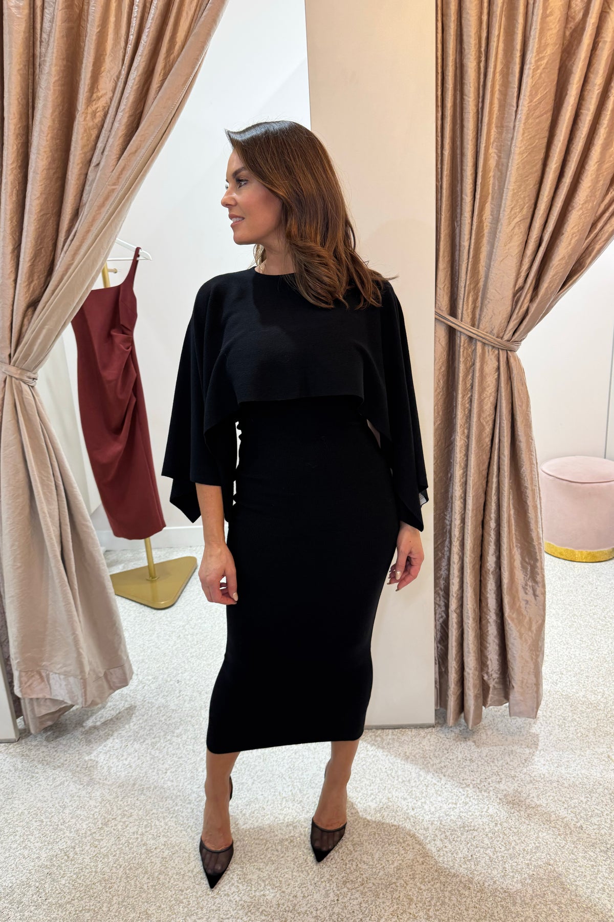 Chosen By Fifi & Annie The Two Way Wear Cape Feature Knit Dress | Black