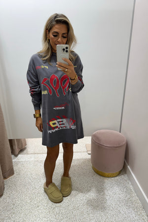 Ena Pelly 1987 Tee Dress | Washed Grey