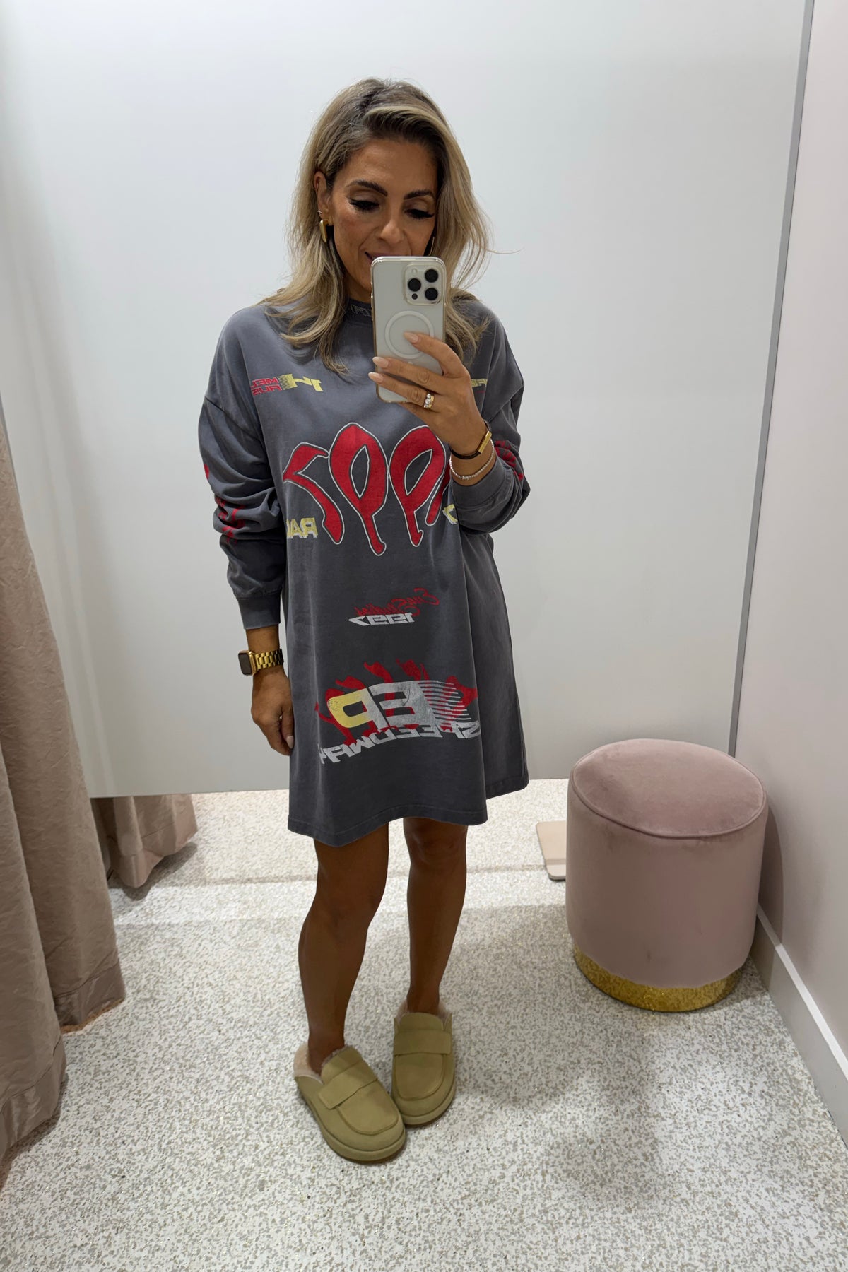 Ena Pelly 1987 Tee Dress | Washed Grey