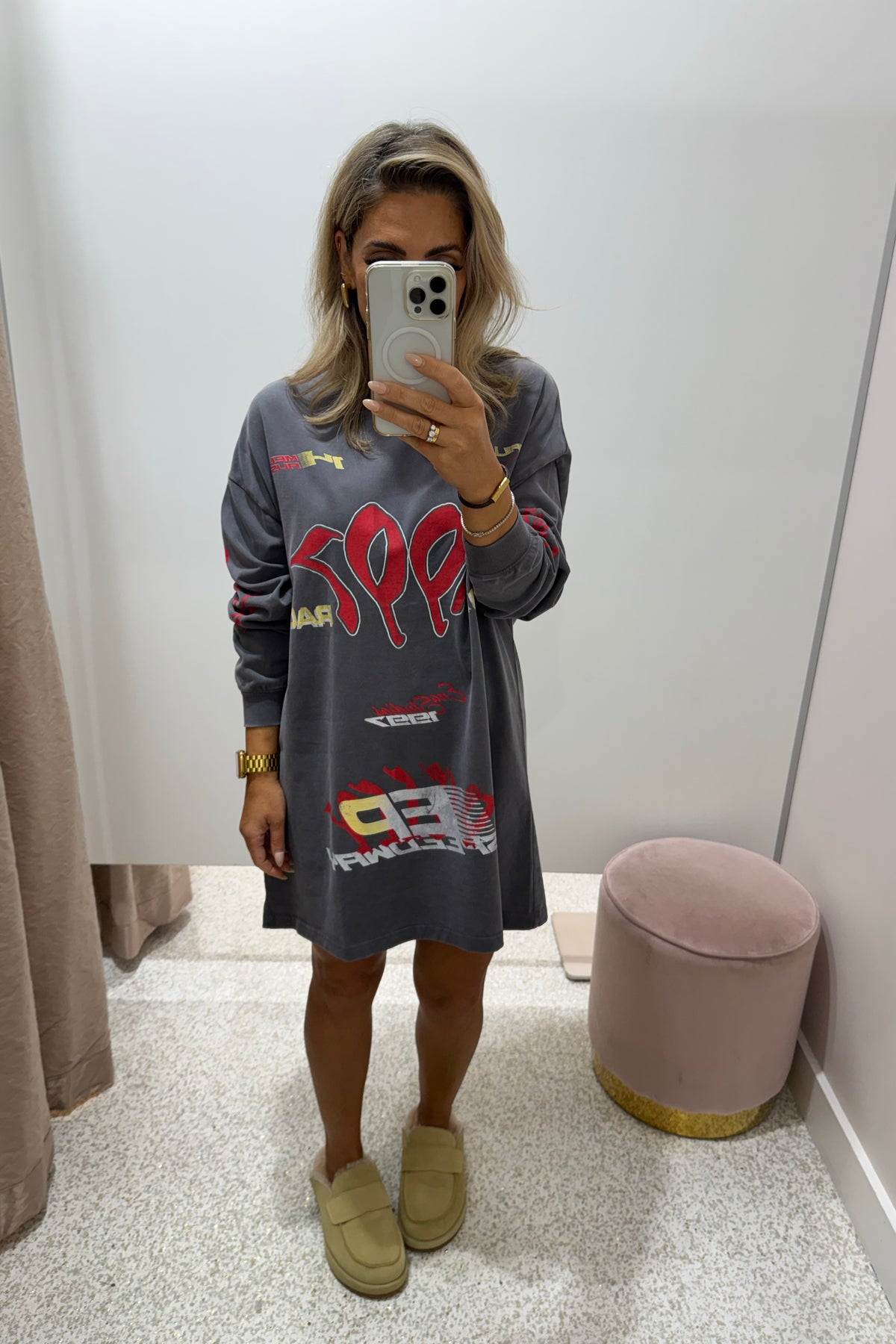 Ena Pelly 1987 Tee Dress | Washed Grey