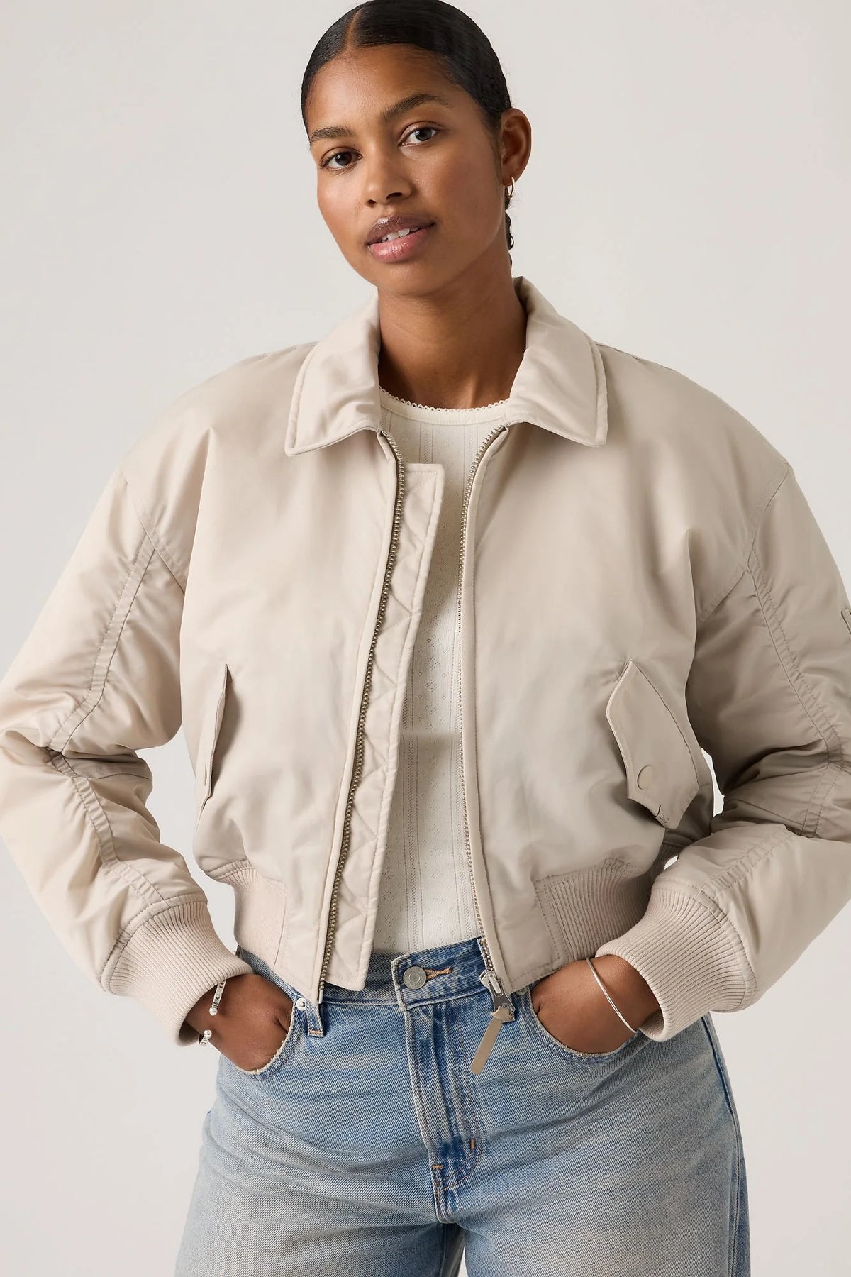 Levi's Bowie Cropped Bomber Jacket | Bone