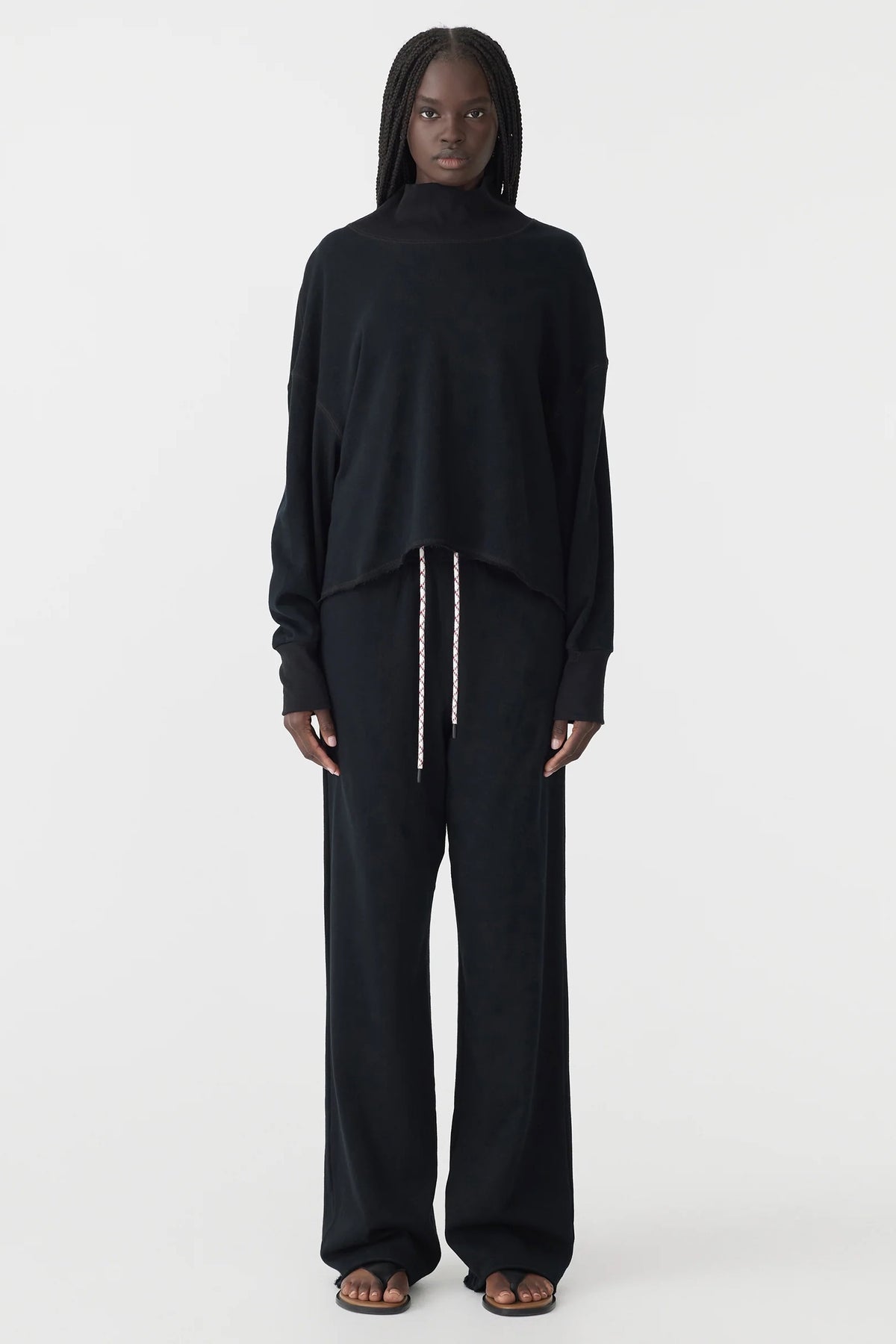 Bassike Drapey Raw Edge Sweat | Black