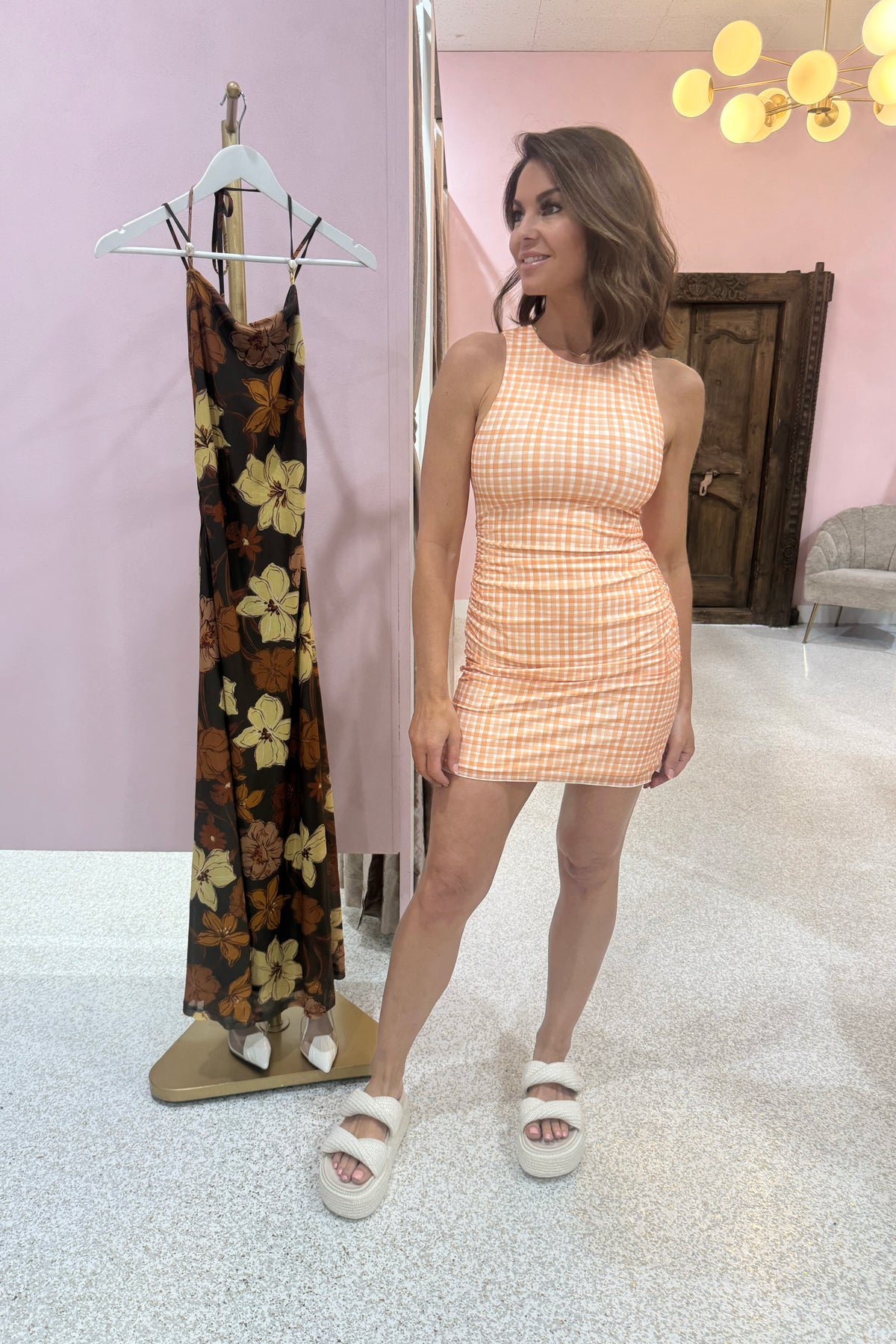 Ownley Skipper Mini Dress | Peach Gingham