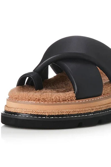Alias Mae Venga Platform Slide | Black Leather/Shearling