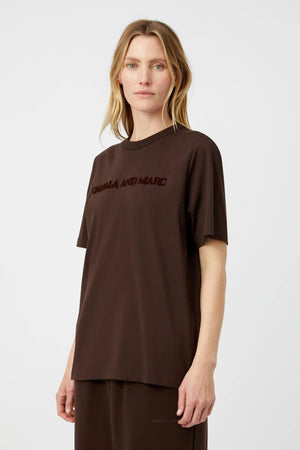 C&M Camilla & Marc Tia Flocking Logo Tee | Bitter Chocolate