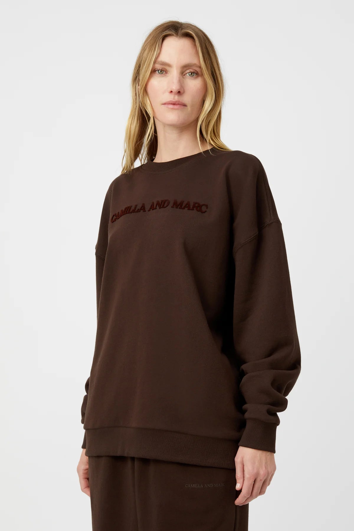 C&M Camilla & Marc Tia Flocking Logo Crew Sweater | Bitter Chocolate
