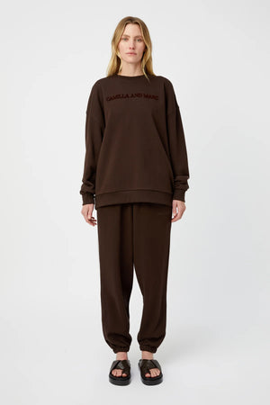 C&M Camilla & Marc Tia Flocking Logo Crew Sweater | Bitter Chocolate
