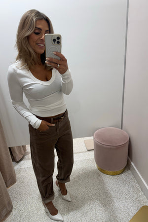 Chosen By Fifi & Annie The Tonia Relaxed Cropped Denim Jean | Latte Corduroy || NEW COLOUR