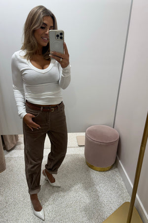 Chosen By Fifi & Annie The Tonia Relaxed Cropped Denim Jean | Latte Corduroy || NEW COLOUR