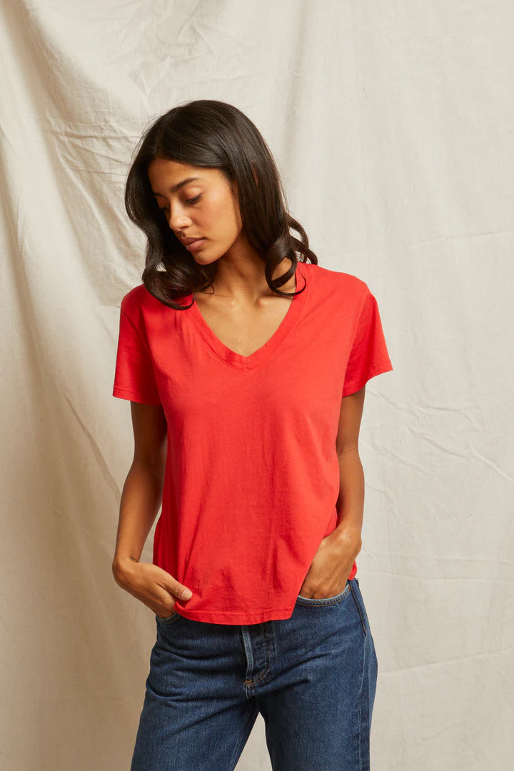 Perfect White Tee Hendrix Basic V Neck Tee | Poppy Red