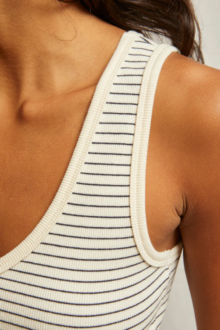Perfect White Tee Maria V Neck Blondie Tank | Navy Stripe