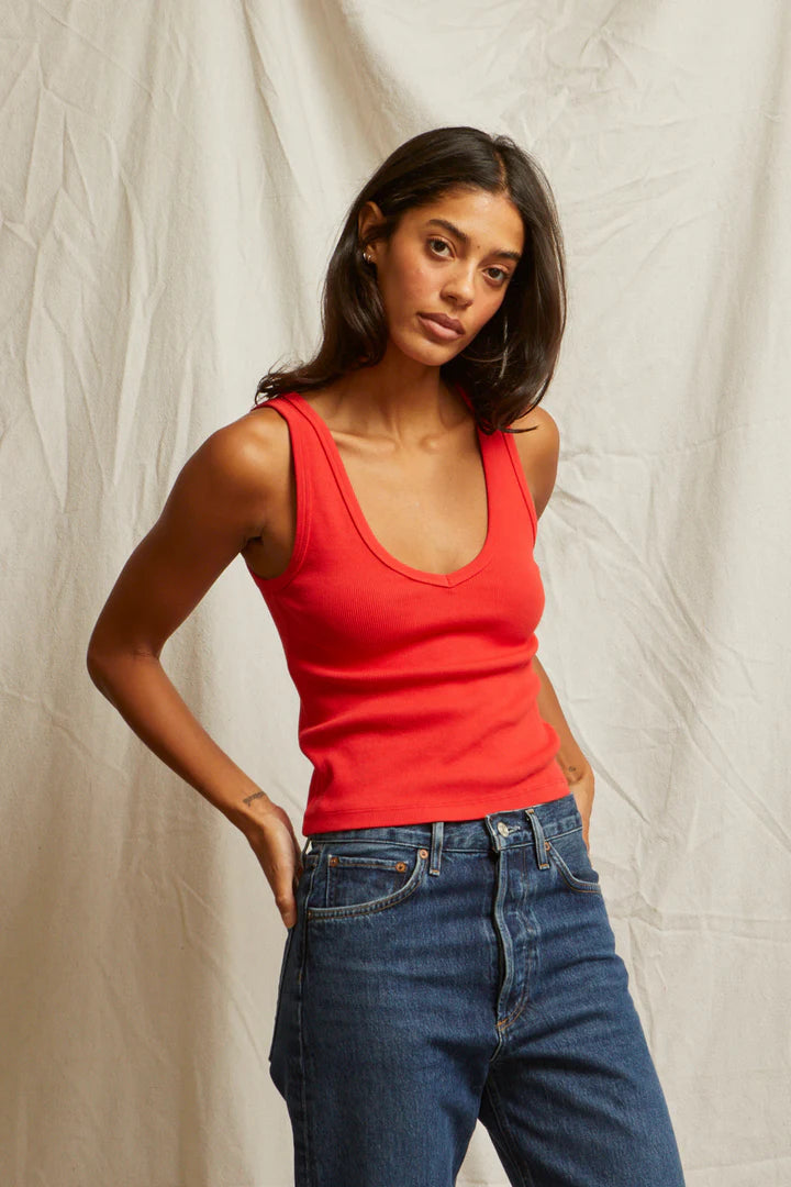 Perfect White Tee Maria V Neck Blondie Tank | Poppy Red