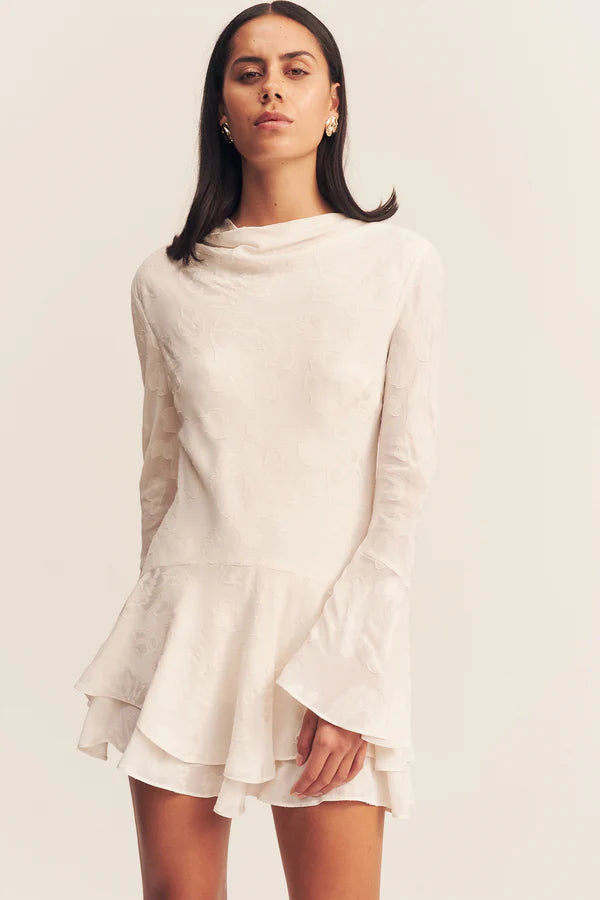 Shona Joy Bowery Long Sleeve Ruffle Mini Dress | Milk