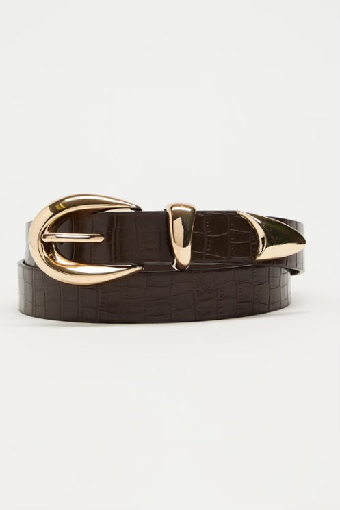 Petit Moments Marisa Belt | Brown Croc/Gold