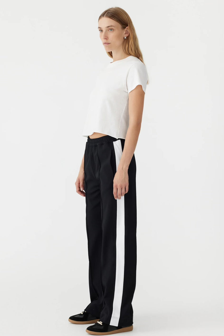 Bassike Twill Stripe Detail Pant | Black / White