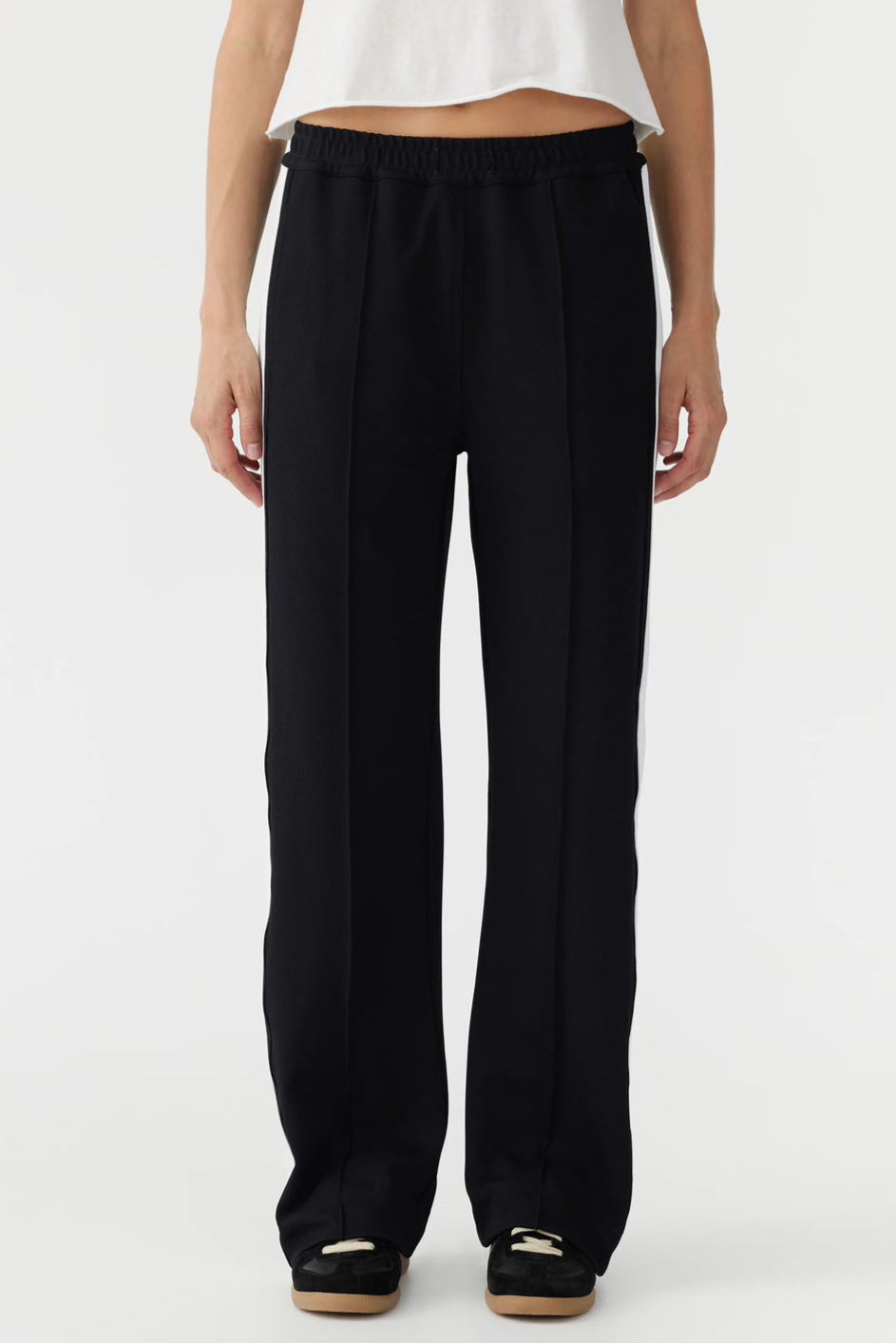 Bassike Twill Stripe Detail Pant | Black / White