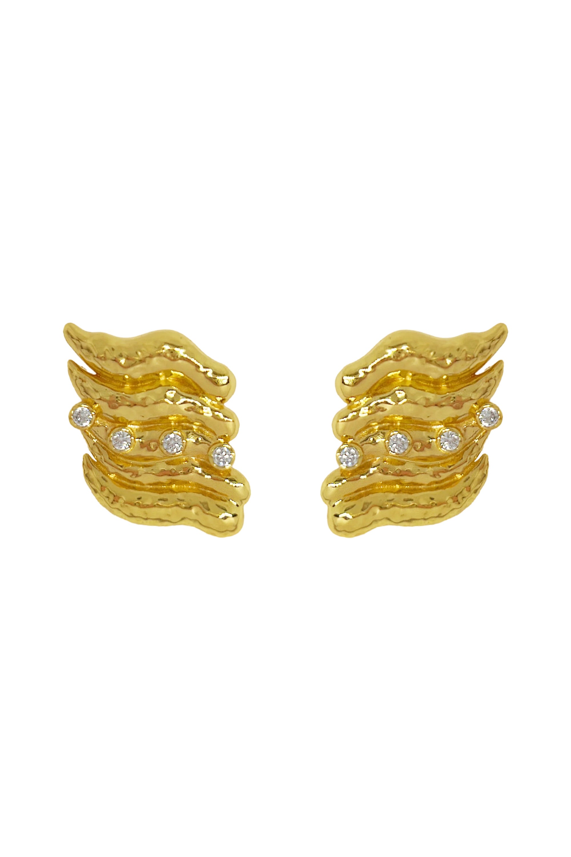 Mountain & Moon Demi Earrings | Gold White CZ