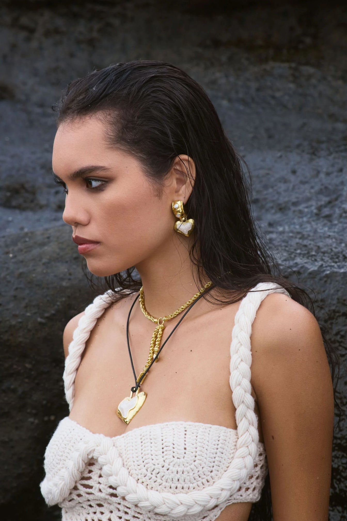 Mountain & Moon Elena Earrings | Gold Pearl