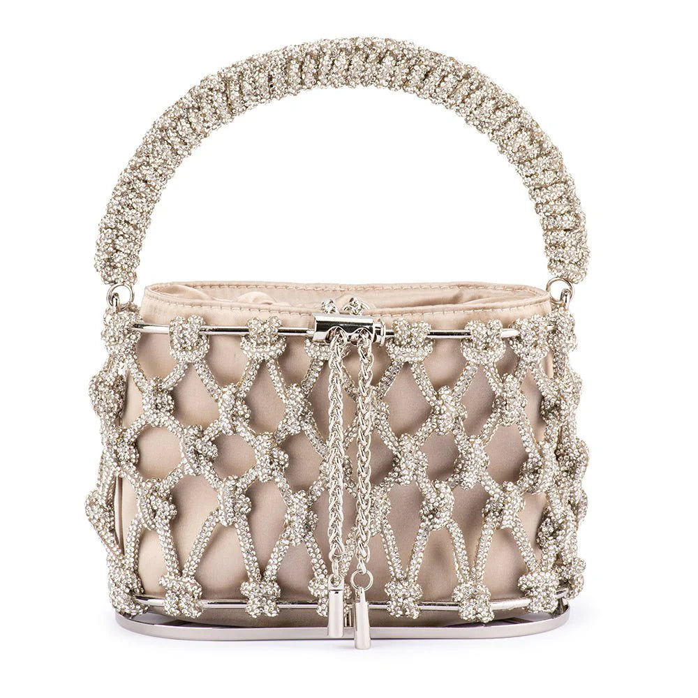 Olga Berg The Amelia Crystal Cage Bag | Natural