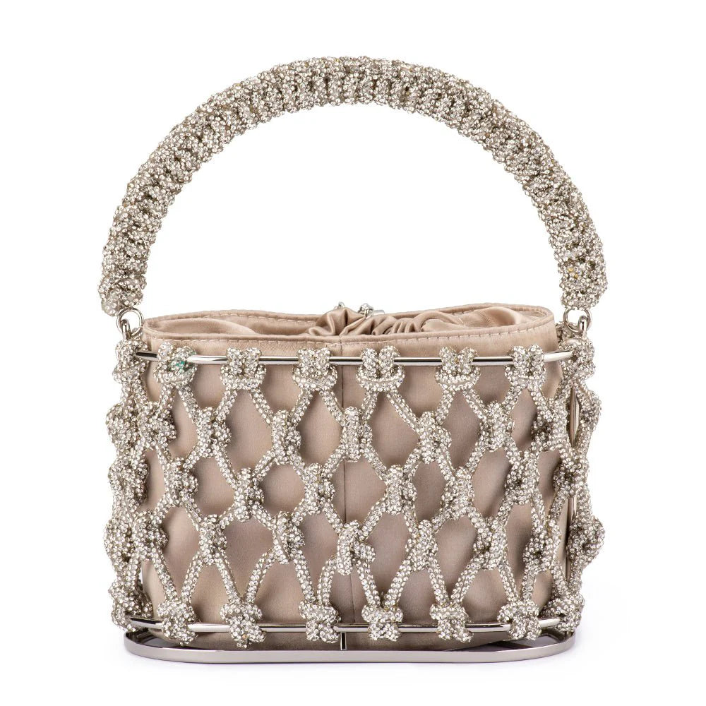Olga Berg The Amelia Crystal Cage Bag | Natural
