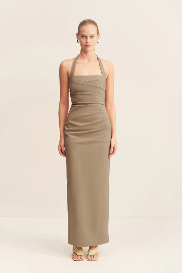 Shona Joy Lani Draped Halter Maxi Dress | Pebble