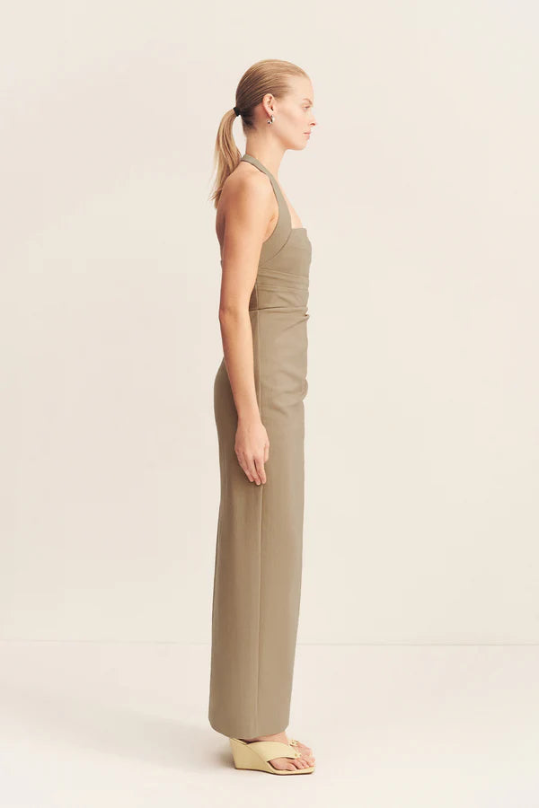 Shona Joy Lani Draped Halter Maxi Dress | Pebble