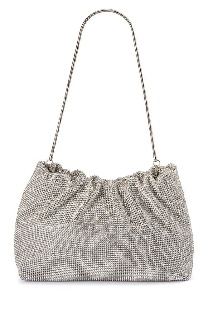 Olga Berg The Jessie Crystal Mesh Pouch | Silver